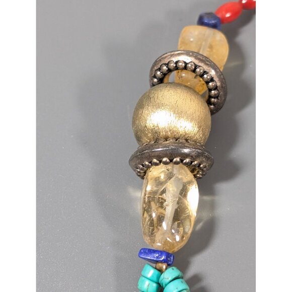 Coldwater Creek Boho Tribal Faux Turquoise Red Gold Tone Chunky Bead Necklace 20 - Picture 8 of 11